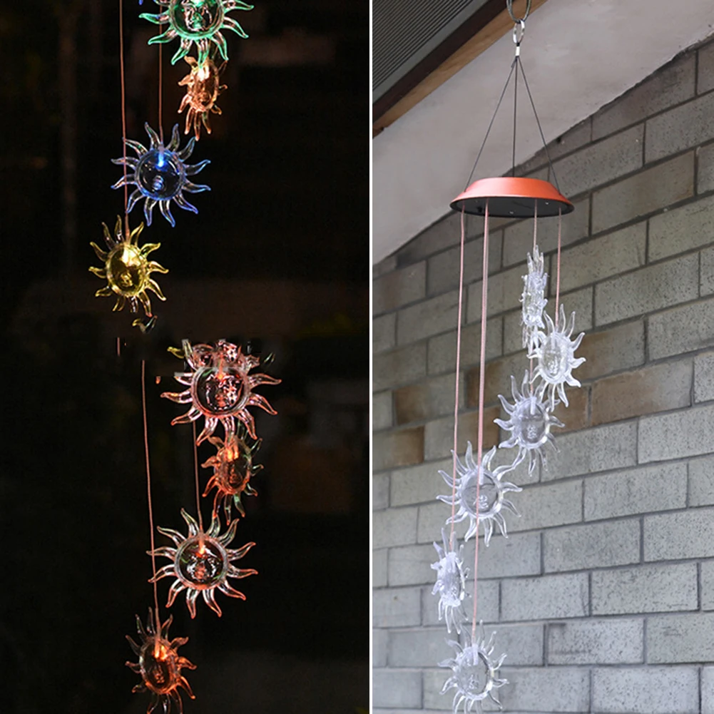 Светодиодный солнечный колокольчики в форме солнца, ветряные колокольчики для сада, вечерние, рождественские украшения