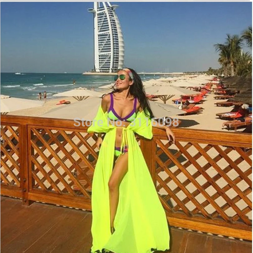 

One Size Beach Outings Cover up Chiffon Robe Plage Candy Color Kaftan Dress Pareos For Women Beach Tunic Sarong Swimsuit