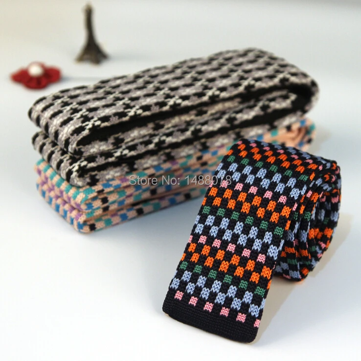 Plaids Knitted Ties Black,Orange,Beige British Style Gravatas Masculinas Slim Men Gift Nylon Yarn Neck Tie Plaids Knitted Ties