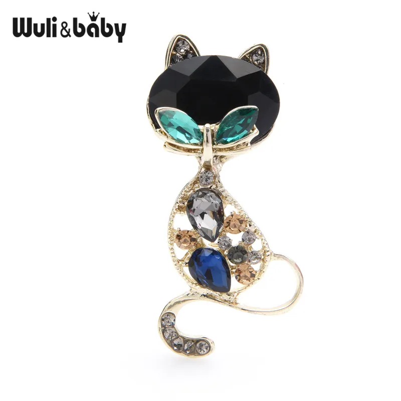 Классические броши-кошки Wuli& baby с кристаллами, Женская металлическая брошь с большой головой, милая лиса, животное, булавки, подарки - Окраска металла: blue