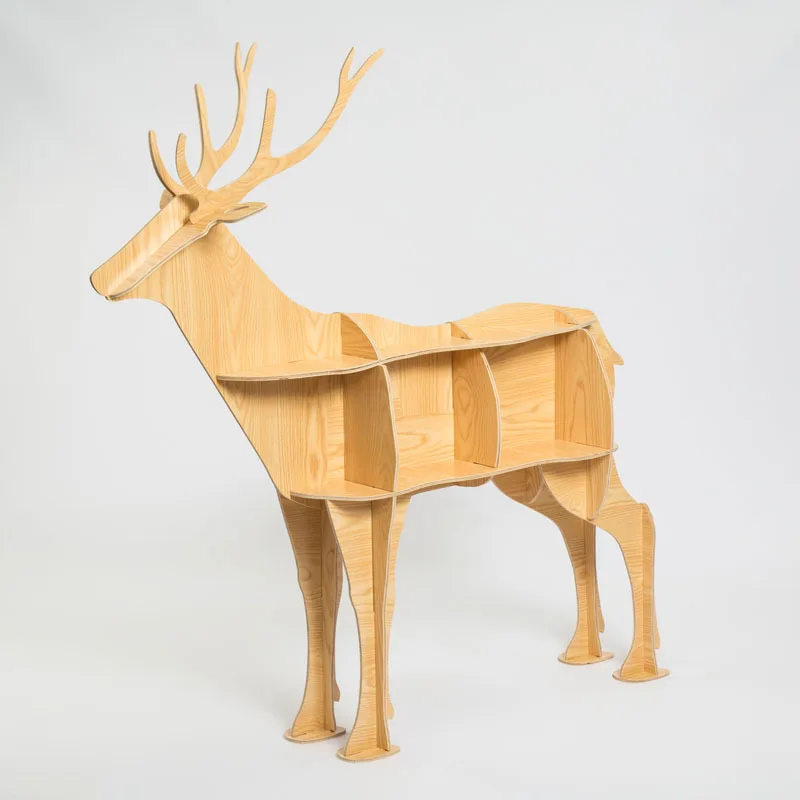 Deer Display Bookrack Wooden Animal Furniture Home Storage Stand Self