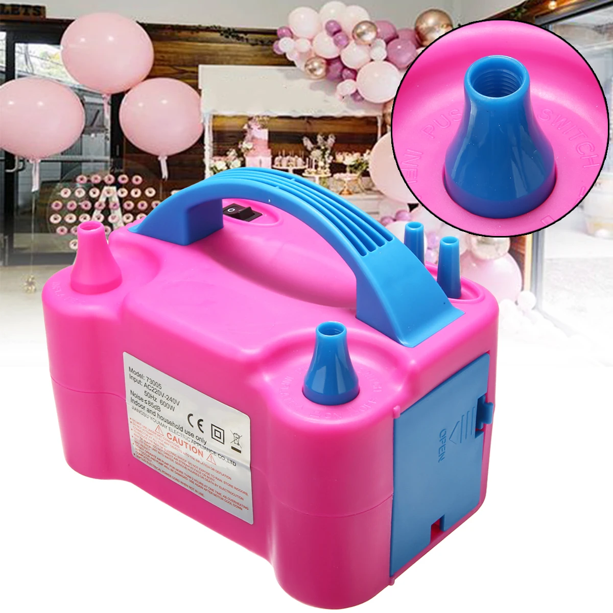 

1PC Portable Double Hole 600W Electric Balloon Pump Inflator Air Blower Two Nozzle For Party EU Plug High Power