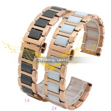 16 mm 18 mm 20 mm en céramique et bracelet en acier inoxydable Rose or blanc ou Rose or noir bande de montre bracelet papillon boucle