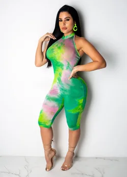 

2019 Summer Print Halter Sleeveless Off Shoulder Backless Sexy Women Rompers Jumpsuits Female Playsuits