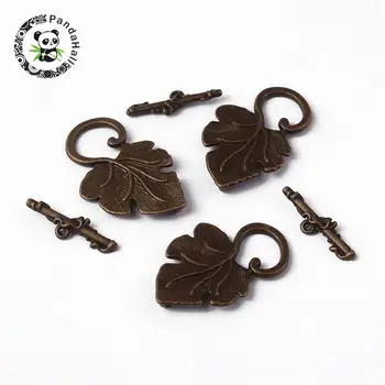 

Tibetan Style Beads, Lead Free and Cadmium Free & Nickel Free, Leaf, Antique Bronze, Toggle: 22mm wide, 37.5mm long, Tbars: