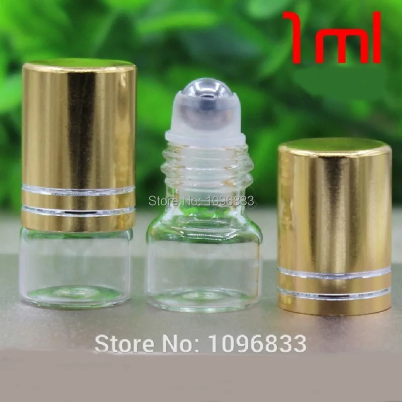 1ml Glass Roll on bottle Mini Clear Glass Roller Bottles Perfume Test Vial with Metal Bead Roller Glass Roller Ball Gold Cap (4)