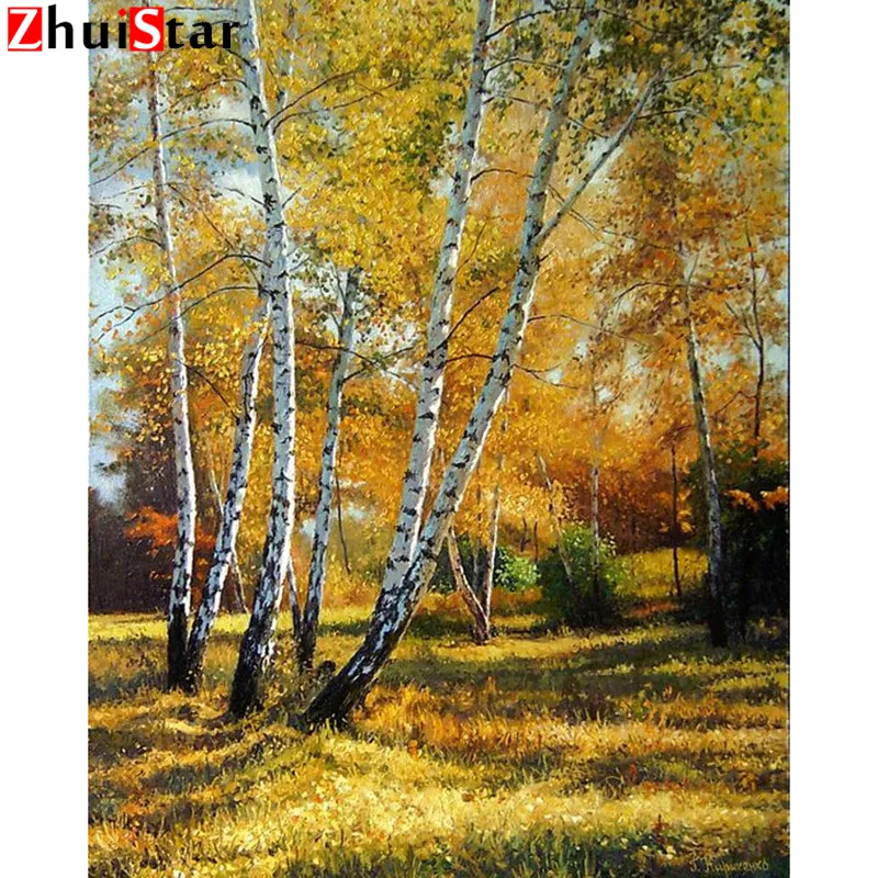 

5D Diamond Painting scenic autumn Diamond Embroidery yellow tree Full Drill Square Picture Of Rhinestone Decoration XY1