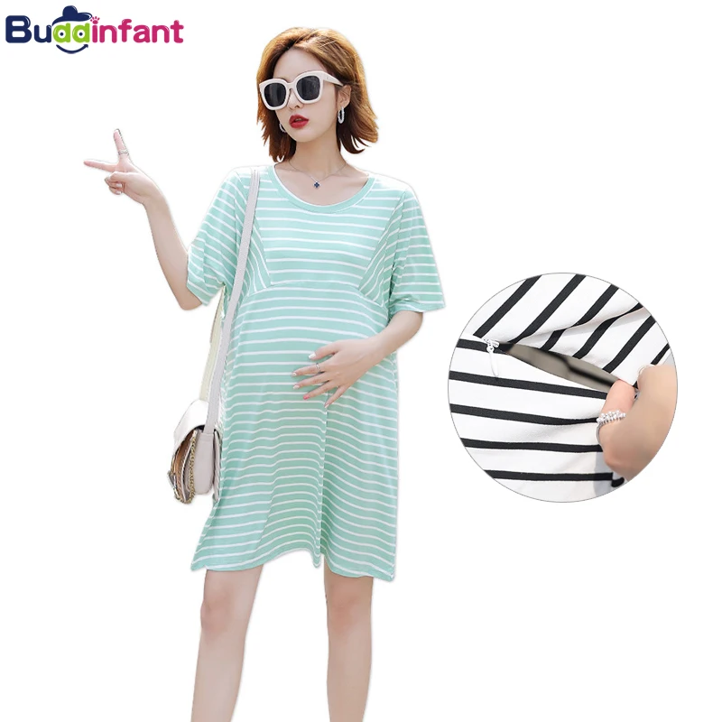Maternity Women Dress Casual Breastfeeding Nursing Vestidos Striped