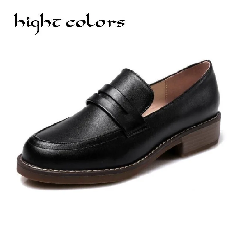 

2018 Slip on Women Oxfords Moccasins Oxford Shoes for Women Round Toe Flats Loafers Black Leahter Brogues Shoes Woman