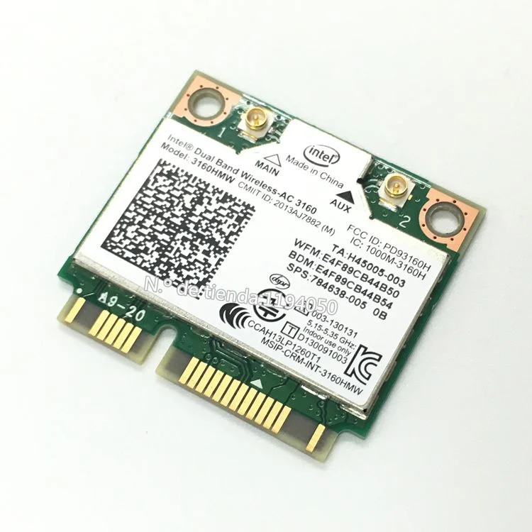 Intel 3160 Двухдиапазонная Беспроводная AC+ Bluetooth мини PCIe карта поддерживает 2,4 и 5,8 ГГц B/G/N/AC полосы INTEL 3160 AC