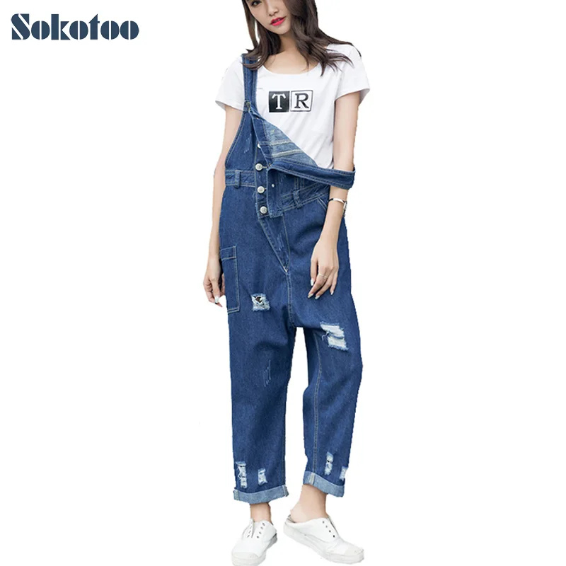 loose overalls casual ripped jeans