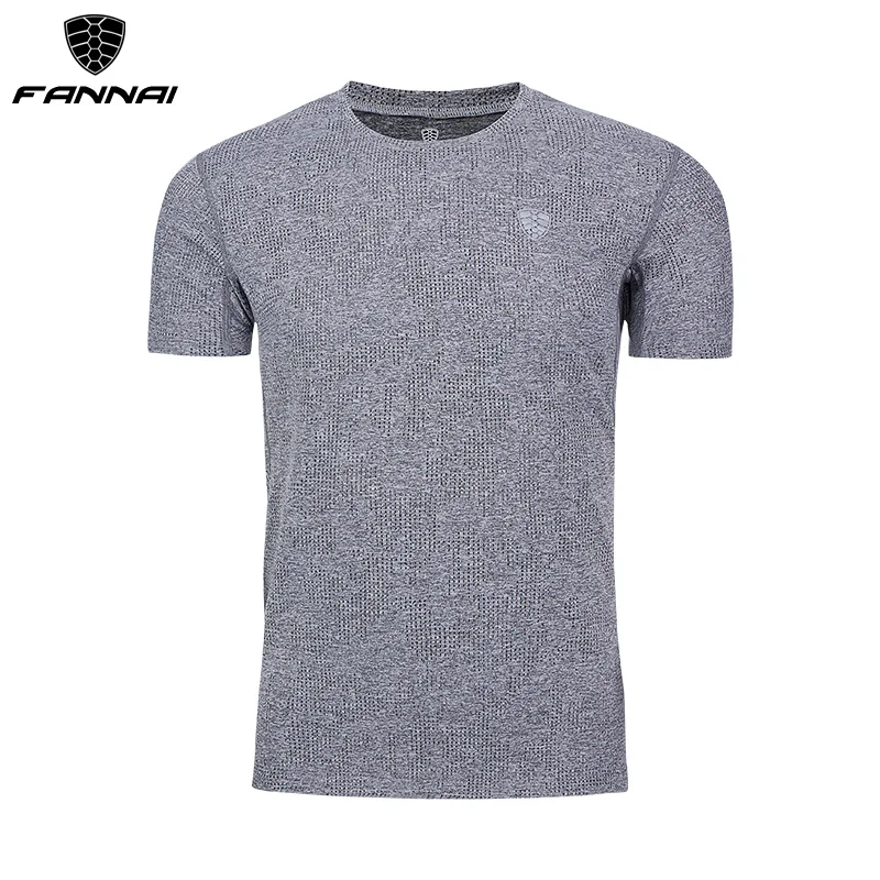 FANNAI, Спортивная мужская рубашка для бега, Мужская сухая футболка для бега, мужской спортивный костюм, рубашки для спортзала, мужская рубашка для бега, для фитнеса, черная рубашка - Цвет: Grey