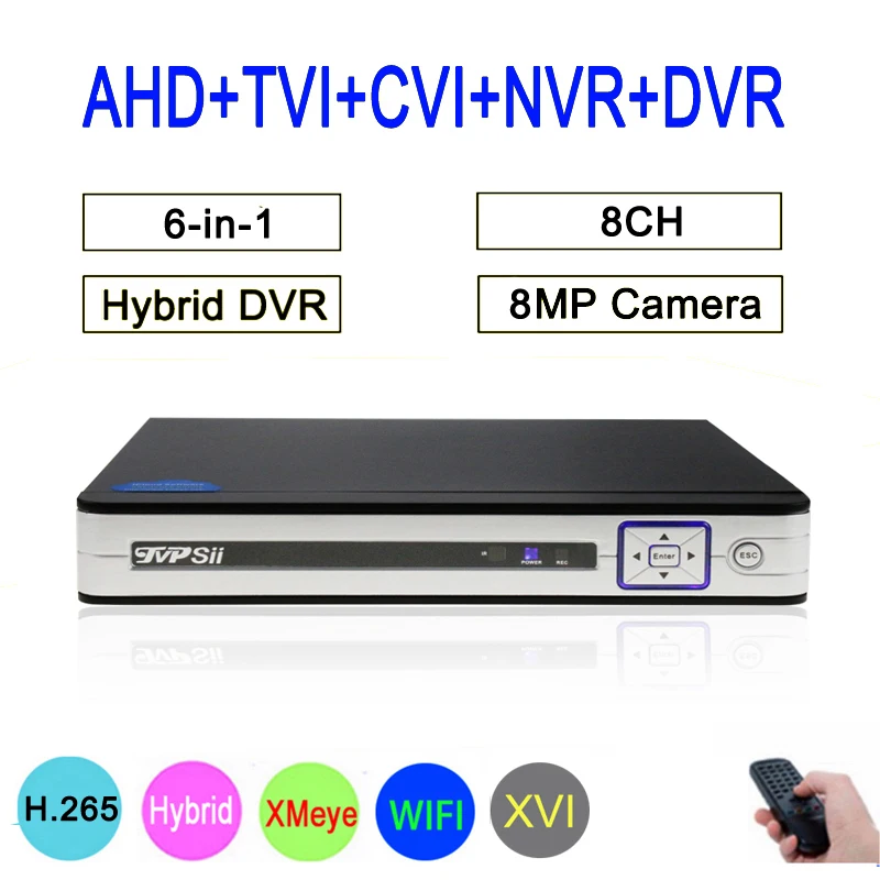 8MP камера видеонаблюдения с серебряной панелью Hi3531D 8 каналов 8CH wifi 6 в 1 Гибридный коаксиальный XVI TVI CVI NVR AHD CCTV DVR