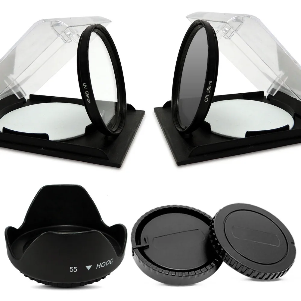 

4ni1 55MM Filter Kit CPL Filter + UV Filter + Lens Hood +& Body Lens Cap for SONY A99 A77 A65 A58 A57 A55 A390 A100