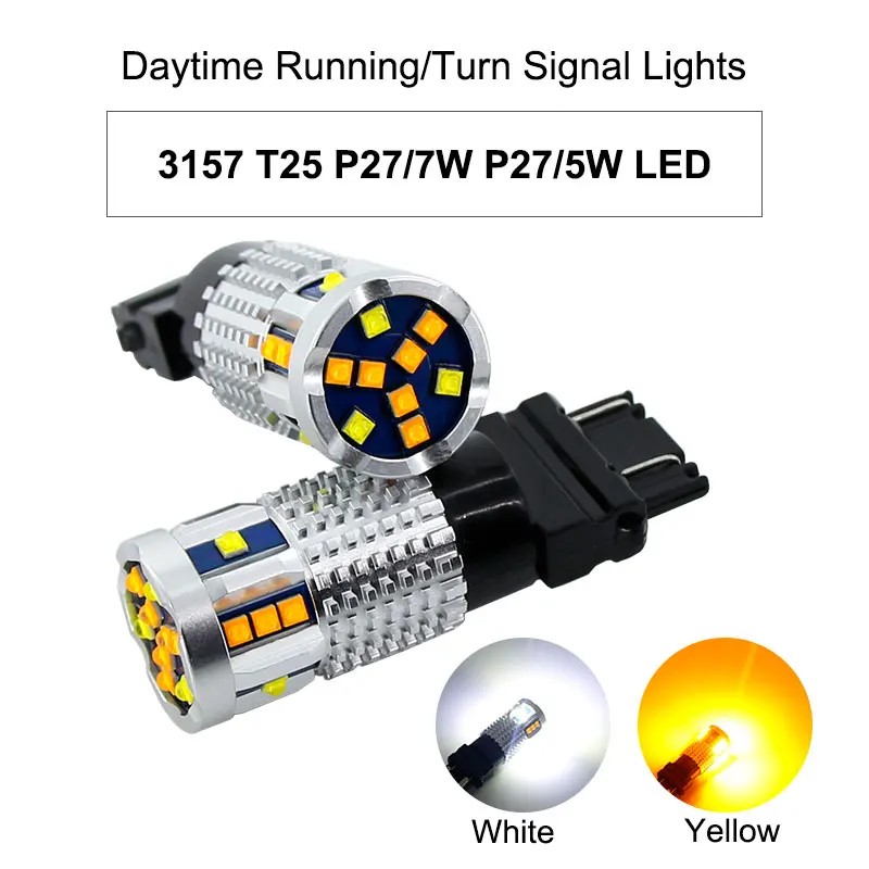 2 шт. двойной цвет 1157 BAY15D P21/5 Вт Led T20 7443 W21/5 Вт Светодиодная лампа T25 3157 P27/7 Вт Автомобильная DRL Поворотная сигнальная лампа авто лампы 12 В