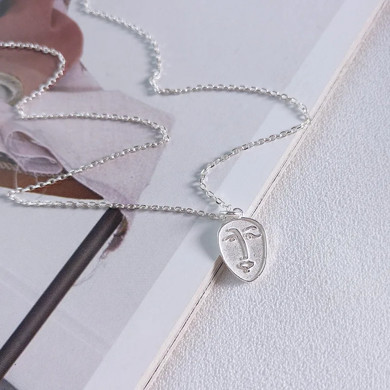 INZATT, настоящее 925 пробы, серебряное, абстрактное лицо, дизайн, винтажное ожерелье с подвеской для, модное женское ювелирное изделие, подарок