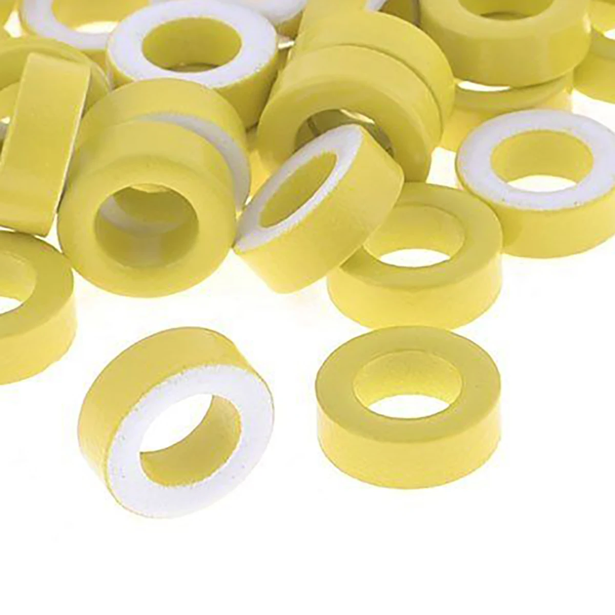 50pcs Toroid Ferrite Cores T50-26  Yellow White Ring Iron Cores For Power Transformers Inductors 7.5mm Inner Diameter