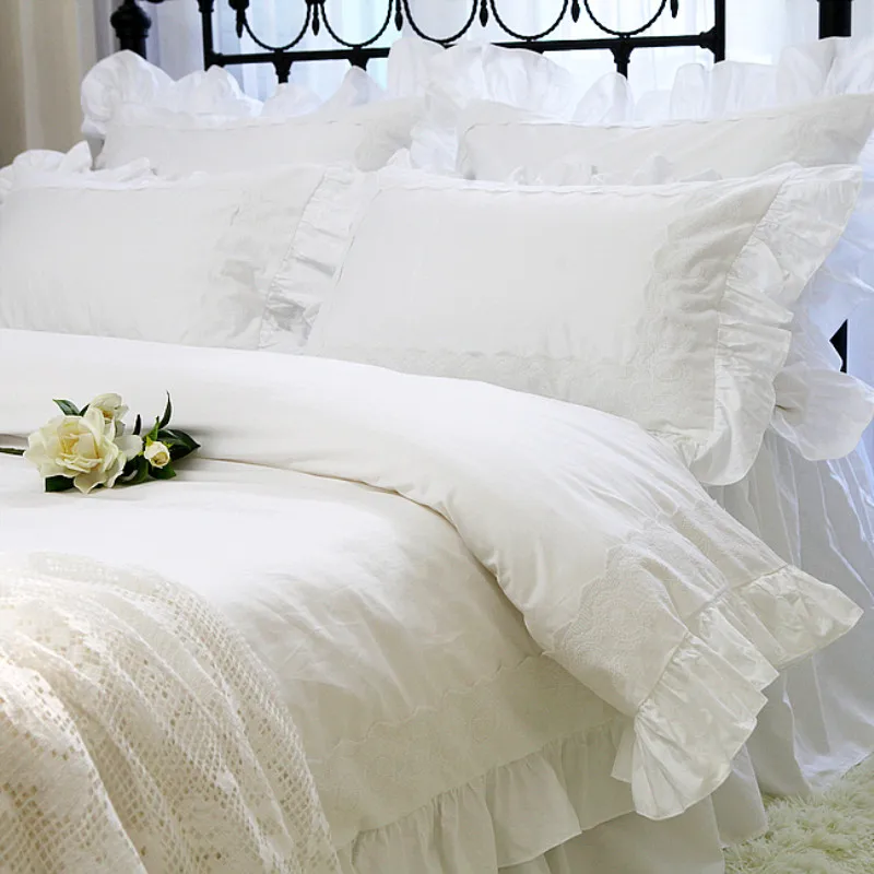 

Top Romantic lace bedding set European Embroidery bedding ruffle bed set princess king bedding set duvet cover set 100% cotton
