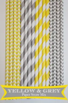 

Free Ship 200pcs Yellow & Grey Paper Straw Mix PAPER STRAWS Birthday Party Bridal Shower Event Decoration Drinking Straw