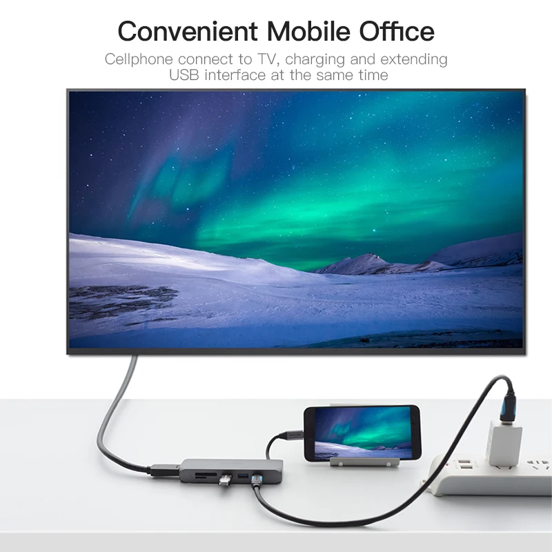 Vention USB HUB C к HDMI SD/TF кардридер Thunderbolt 3 адаптер для MacBook Samsung Galaxy S9 Huawei P20 Pro Type