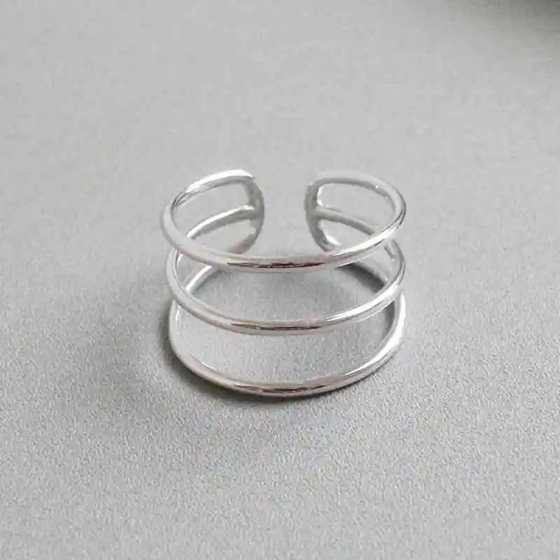 New Women Real 925 Sterling Silver Ring 3 Layers with Open Cuff Adjustable Trendy style Ring Party Accessory JewelOra RI102678