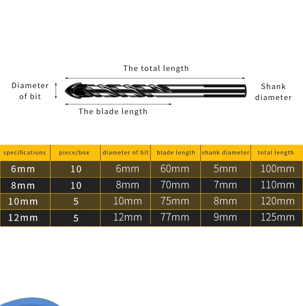 10 шт. черная резьба треугольная дрель, керамическая плитка, стеклянная стена, камень, мрамор, бурение