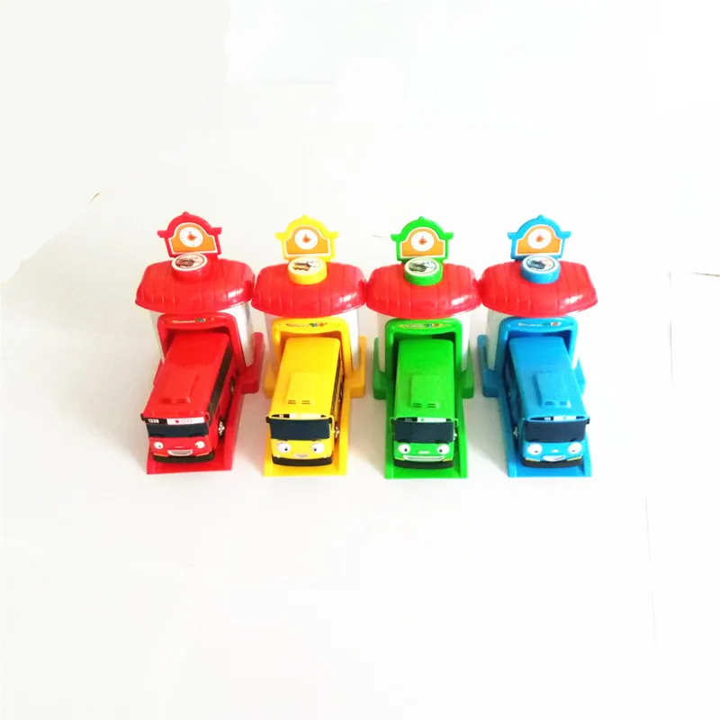 

4pcs/set Tayo the Little Bus Scale Model Miniature Bus Mini Plastic Oyuncak Garage Tayo Tayo Bus Children Baby Christmas Gift