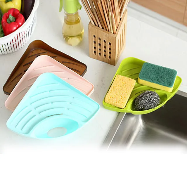 2018 New Fashion Plastic Sponges Kitchen Sink Corner Shelf Wall