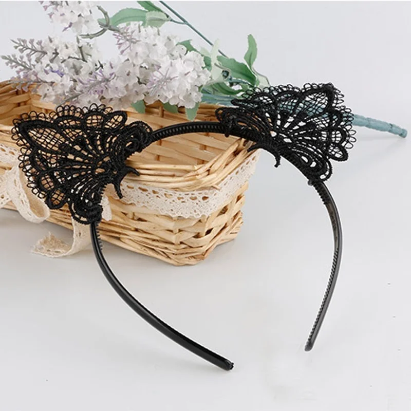 

Women Fashion Sexy Black Lace Cat Ears Headband Wedding Photography Portrait Style Hair Hoop hair accessories