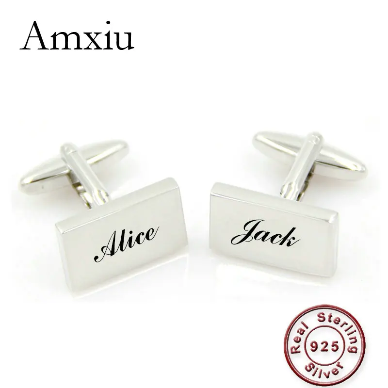 Amxiu Custom Name 925 Sterling Silver Cufflinks Personalized Engrave Names Clips For Men Jewelry Gift Suit Sleeves Accessories women s sleevelet oversleeves anti dirty sleeves cooking accessories housework oilproof oversleeve waterproof