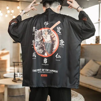 

2020 japanese crane printed kimono cardigan jackets mens japan style sleeve casual streetwear coats outwear