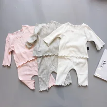 Новая Осенняя модная детская одежда, Детские пижамные комплекты для девочек, детские штаны в рубчик, мягкая весенняя одежда с длинными рукавами