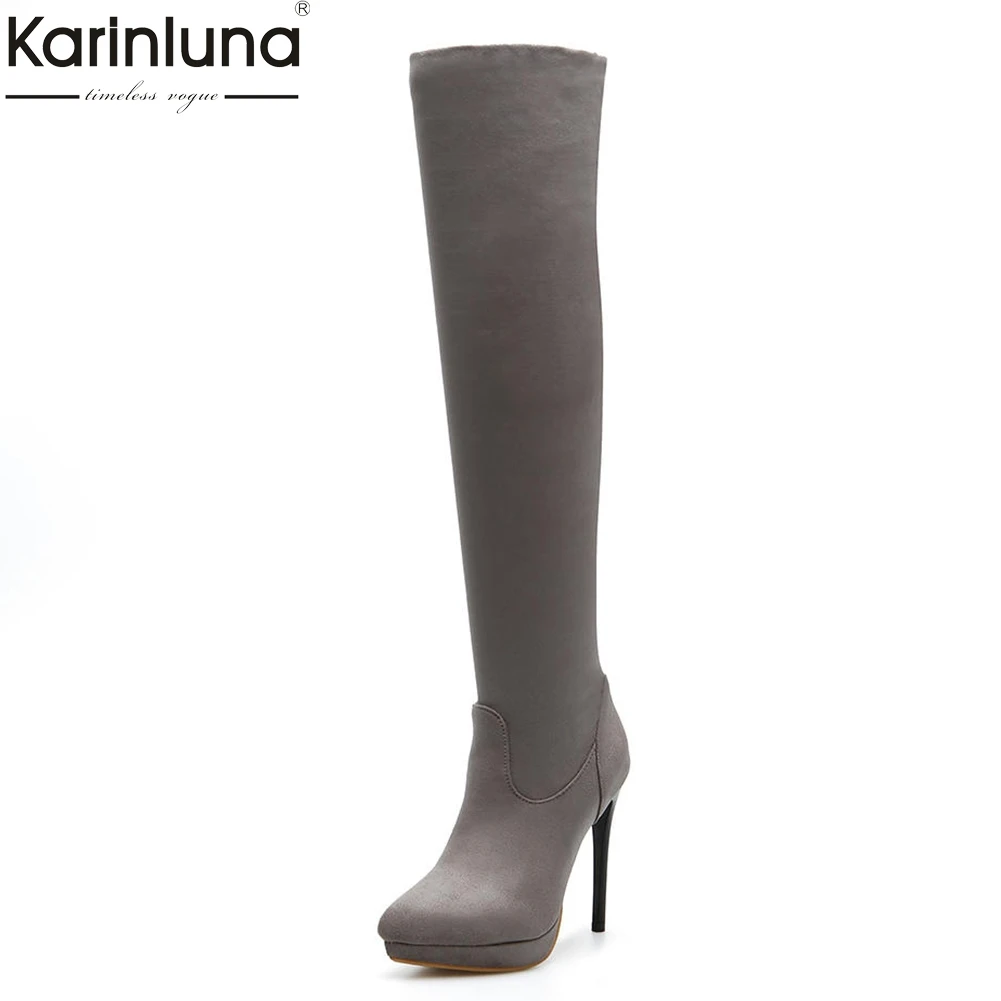 

Karinluna Large Size 32-45 Dropship Party women's Shoes Woman Boots Warm Fur Sexy Super High Heels knee-high Boots Woman Shoes