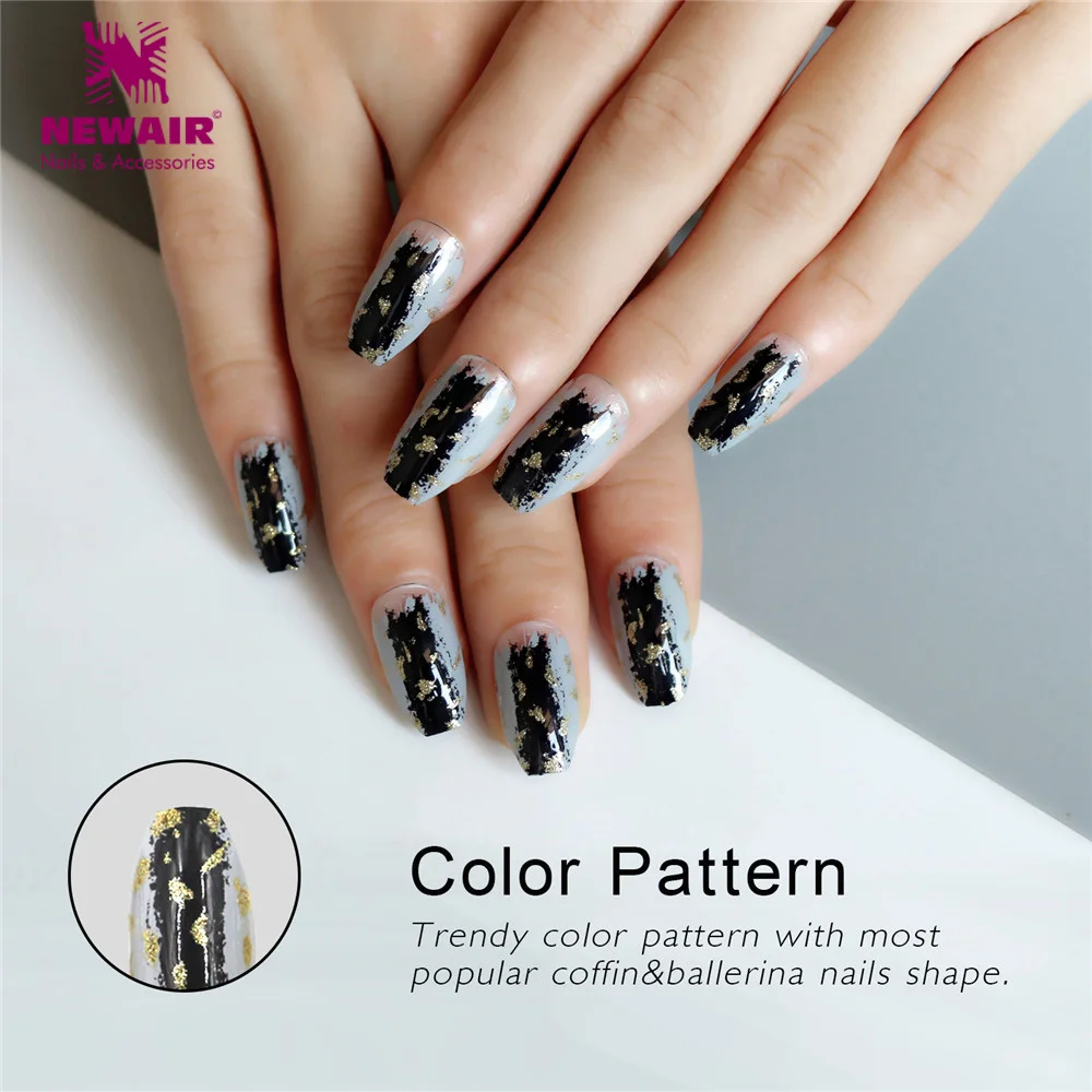 

Long Ballerinas False Nails with Designs Bling 24pcs Coffin Fake Nail Tips Women Artificial Nail Art