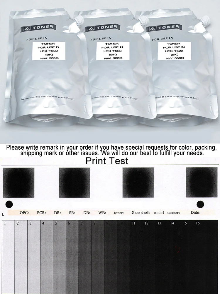 JIANYINGCHEN совместимы черный Заправка тонер Универсальный Lexmark T522(3 шт./лот) 500g в мешок