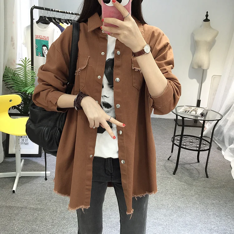 2018 Spring Autumn New Long Section Lapel Tassel Denim Jackets Women Loose Casual Long Sleeve Female'S Thin Basic Jacket Coats (11)