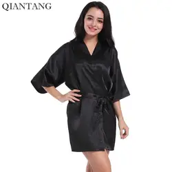 Черные женские размеры s и m ini халат Лидер продаж леди из искусственного шелка кимоно Ванна платье сексуальный халат ночная рубашка Mujer Pijama