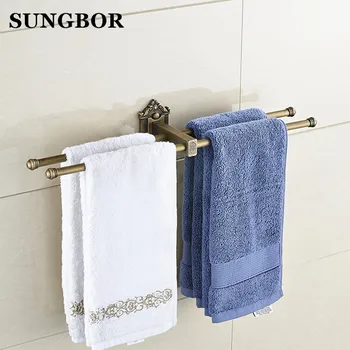 

Antique Bathroom Towel Bars European Brass Double Towel Bar Bathroom Towel Rack Wall Mounted Bathroom Accessories HY-93815F