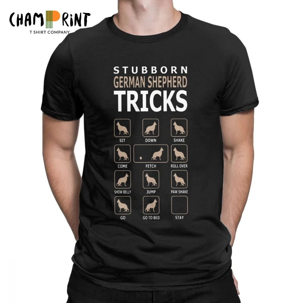 

Men's Stubborn German Shepherd Dog Tricks Funny T-Shirts Vintage Round Neck Short Sleeve Tops 100% Cotton Tees Print T Shirt