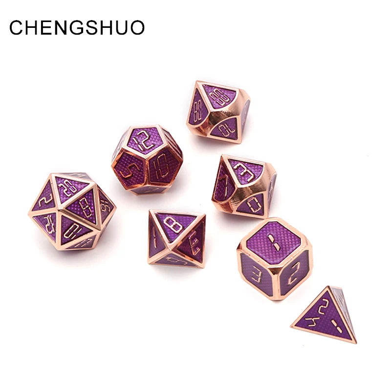 

Chengshuo dnd metal dice set rpg polyhedral dungeons and dragons tabletop game purple gold edge digital dice dados d20 8 10 12