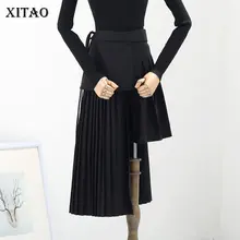 [XITAO] Повседневная Женская Весенняя коллекция, корейская мода, Новое поступление, асимметричная юбка, Женская Однотонная юбка до середины икры с карманами, LYH2462