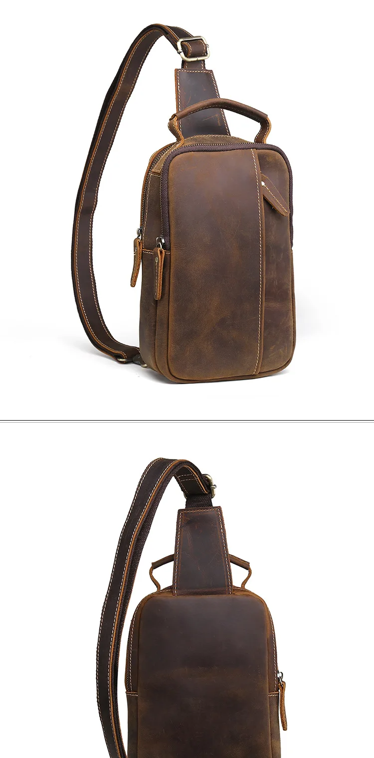 Norbinus Genuine Leather Men Sling Bag Cowhide Chest Bags Day Pack Male Vintage Messenger Crossbody Bag Casual Shoulder Handbags