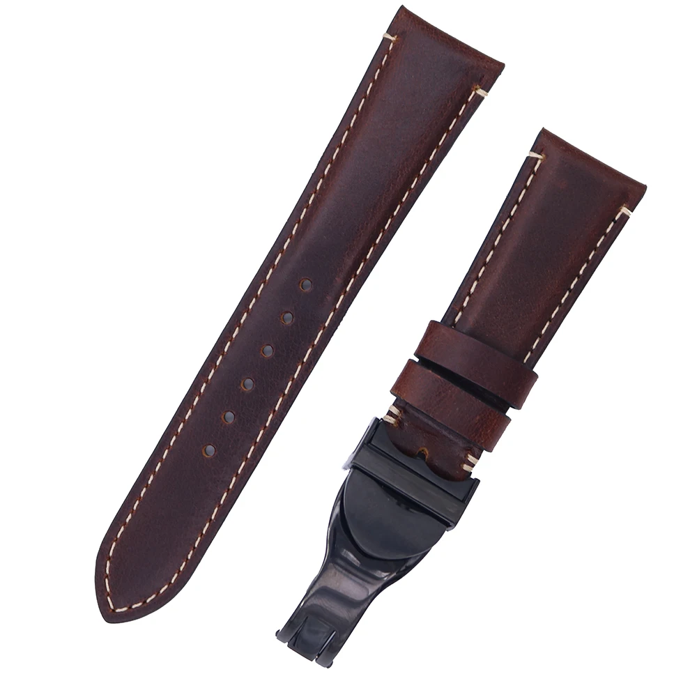 Rolamy 22 мм кошелек из натуральной кожи наручные часы ремешок петли для ремня браслеты для IWC Tudor Seiko
