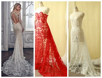

LASUI 2 COLORS Wedding dress off white red super beauty embroidery court style luxury dress fabric X0114