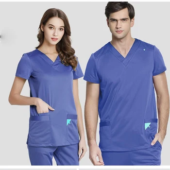

2019Infinity Stretch Rib Knit Scrubs Medical Uniforms Full Elastic Drawstring Medical Clothes Spot Set Women Men Top&Pant