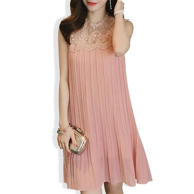 

2018 New Chiffon Party Lace Sexy Women Mini Dress Plus Size cocktail Pleated Summer Beach dresses Female vestidos H0067