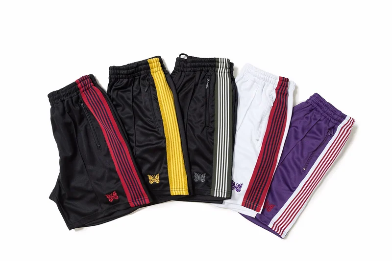

AWGE Needles Shorts Men Women Half Button Striped AWGE x Needles Shorts hip hop Joggers Butterfly Embroidery AWGE Shorts S-XL