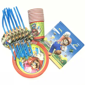 

50pcs/lot Super Mario Theme Disposable Tableware Set Mario Bros Theme Party Cup Plate Baby Shower Party Supplies Decorations