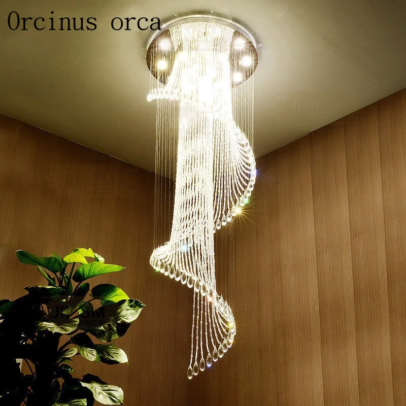 

Modern LED Double Spiral Crystal Chandelier Lighting for Foyer Stair Staircase Bedroom Hotel HallCeiling Hanging Suspension Lamp