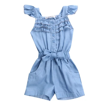 

Girls Sets Romper Clothing Girls Children Toddler Kids Rompers Denim Blue Cotton Washed Jeans Girl Clothes Casual Sleeveless Bow